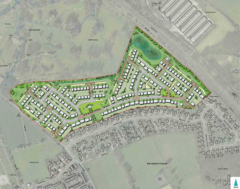 A development masterplan for Banks Property's Hollins Bank residential development in Hemsworth