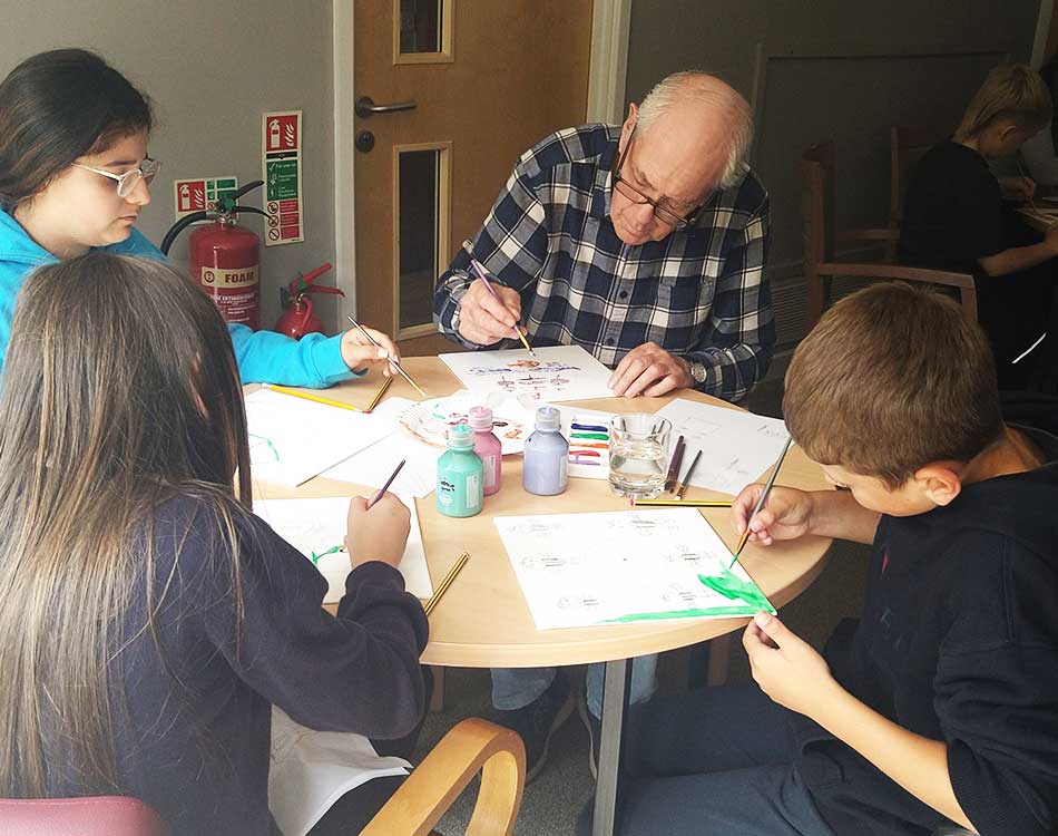 Some of the young and older artists working together as part of the North Tyneside Learning Trust art project