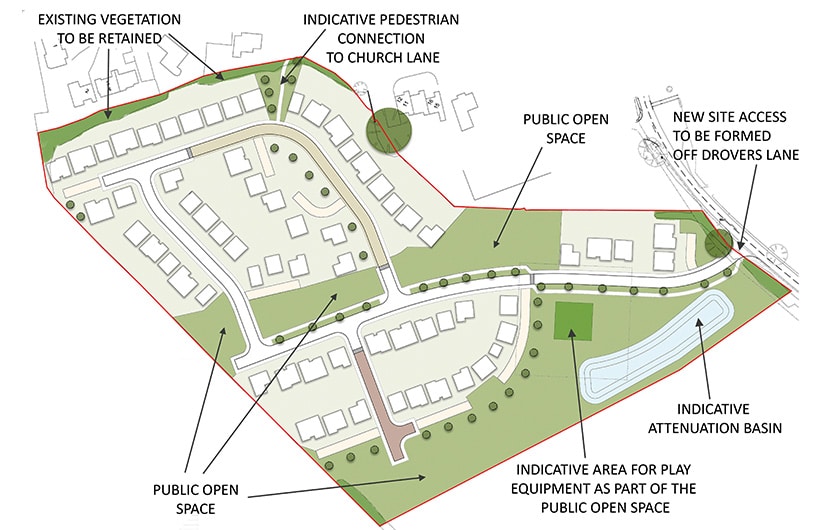 The outline masterplan for Banks Homes' proposed Redmarshall development