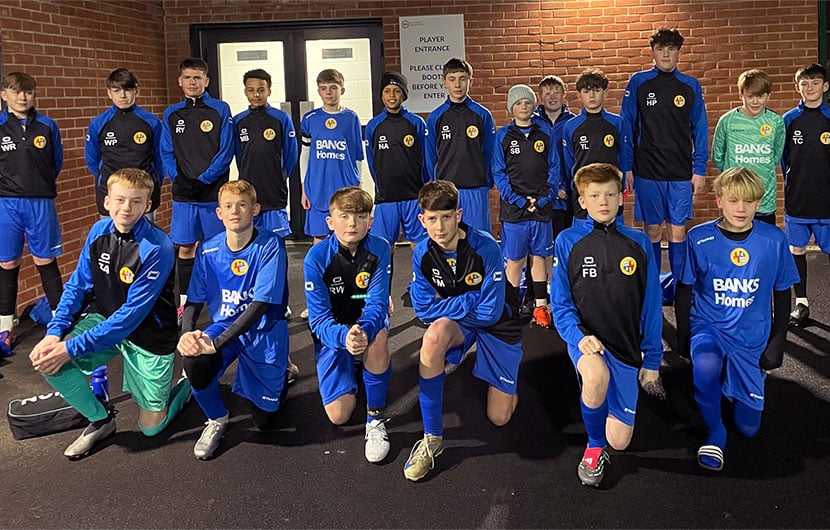 Members of the South/West Northumberland District U13s football squad in their new Banks Homes-sponsored kit