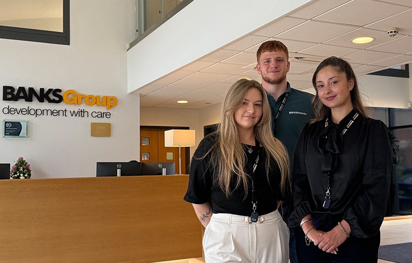 Banks Homes' new apprentices Kaci Lonsdale, James Rylance and Amy Ward