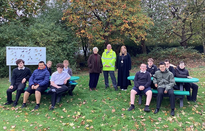 Some of the pupils who have been working on the project, along with (back, centre) Kate Culverhouse of the Banks Group and Paul Carroll and Gemma Spence of the Oaks Secondary School